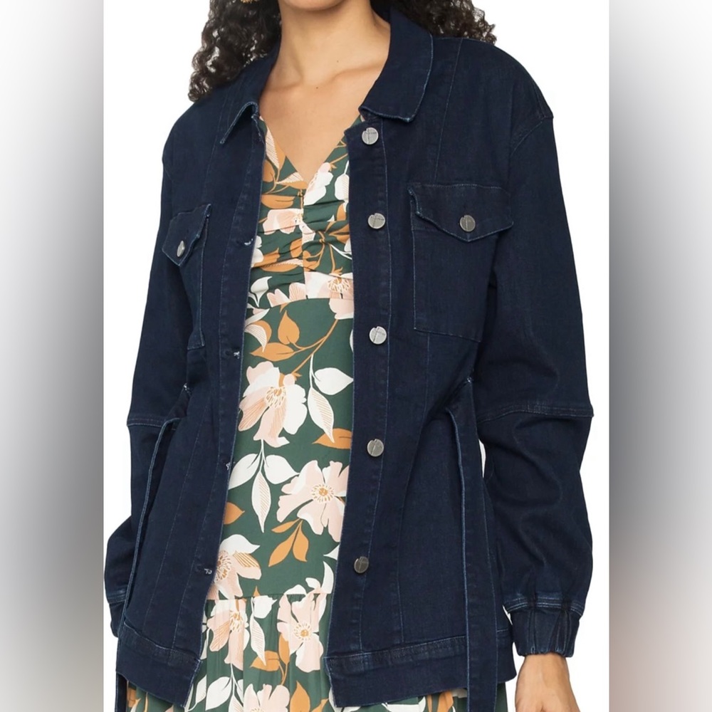 Denim attached tie at waist jacket